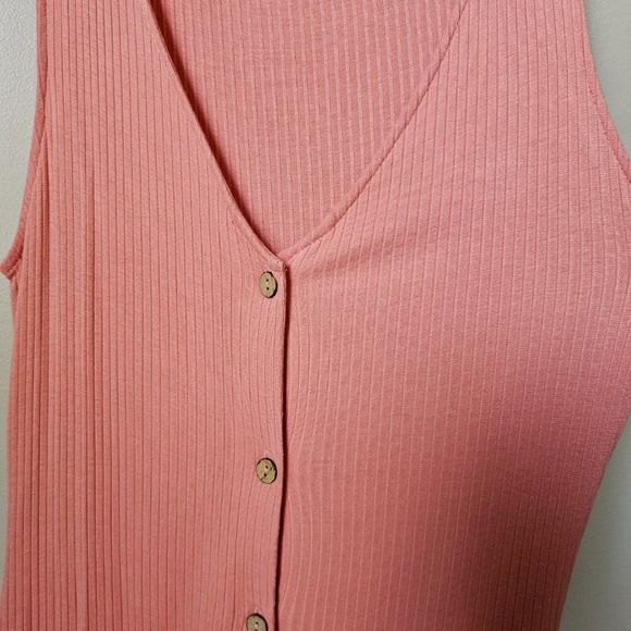EUC WORN ONCE ROXY RIBBED PEACH DEEP V NECK BUTTONED SLEEVELESS DRESS XL - Picture 8 of 14